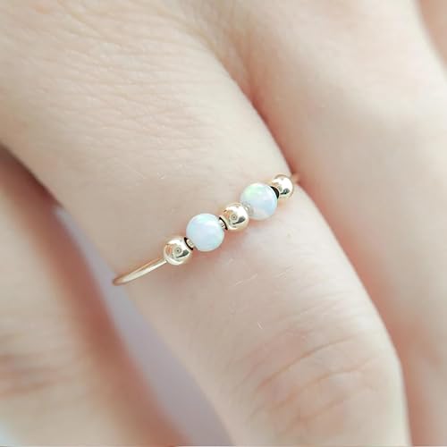 Miniatura 4 de MoonliDesigns Anti Stress Anxiety Ring 14k Gold Filled Stress Relief Fidget Worry Ring Adjustable Metal Opal Beads Spinner Ring (11)
