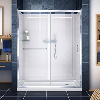DreamLine DL-6119R-01CL Infinity-Z Shower Door, Base and Backwalls, 36 in. D x 60 in. W x 76 3/4 in. H, Chrome