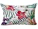 Hand-painted Tropical Red Barbadoslily Flowers Leaves Foliage Plant Holiday Gift Cotton Linen Home Office Decorative Throw Waist Lumbar Pillow Case Cushion Cover Rectangle 12 X 20 Inches