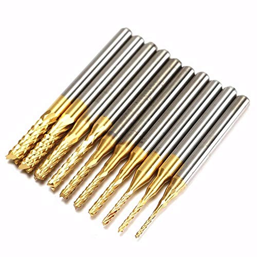 10Pcs 0.8-3Mm Titanium Coated Engraving Milling Cutter Carbide Bits, 1/8'' Shank For Dremel Rotary Tools By Yeezugo #TOP4