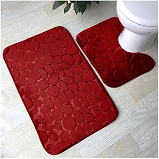 FAIRWAYUK Bathroom Mat Sets 2 Piece - Memory Foam Pedestal Set Non Slip, Super Soft Water Absorbent Toilet Bathroom Rug Sets, Microfibre Large Bathmat (Red)