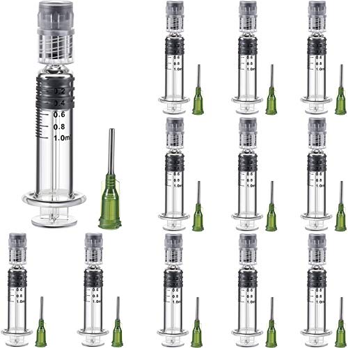 1ml Reusable Borosilicate Glass Luer Syringe Glass Syringe Liquid Dispensing Syringes with 14 GA Blunt Tip for Thick Liquids, Glue, Ink, Feeding, Home, Lab (12 Pieces)