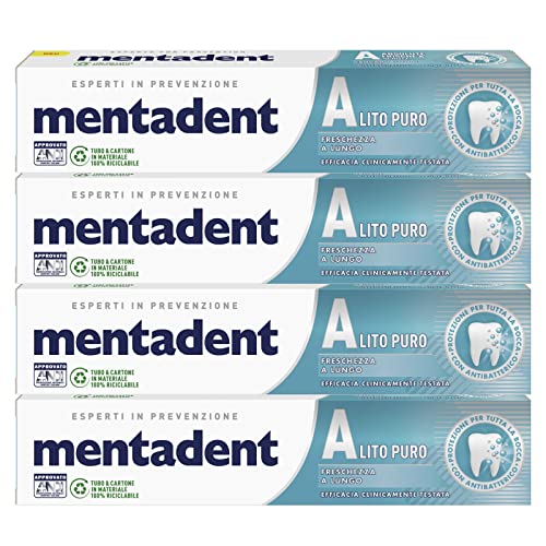 4 x Mentadent Alito Pure Zahnpasta mit reinigenden Mikrokapseln – 4 Flaschen à 75 ml