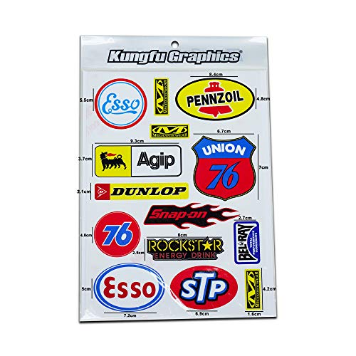 Kungfu Graphics Sponsor Logo Racing Sticker Sheet Universal (7.2X 10.2 inch), White