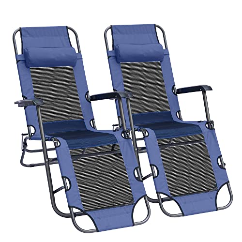 Bigtree Adjustable Folding Chaise Lounge Chair W/Pillow Breathable Mesh Lounger Reclining Chair,Portable Patio Chaise Chair For Garden Outdoor Camping Pool Lawn Set Of 2 #TOP14