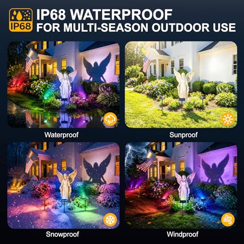 POOWUUDT Dual Head Solar Spot Lights Outdoor Waterproof, 9 Modes RGB Color Changing Solar Tree Spotlight, IP68 Landscape Lighting Solar Uplights for Garden Yard Halloween Christmas Decorations(2pack) - Image 2