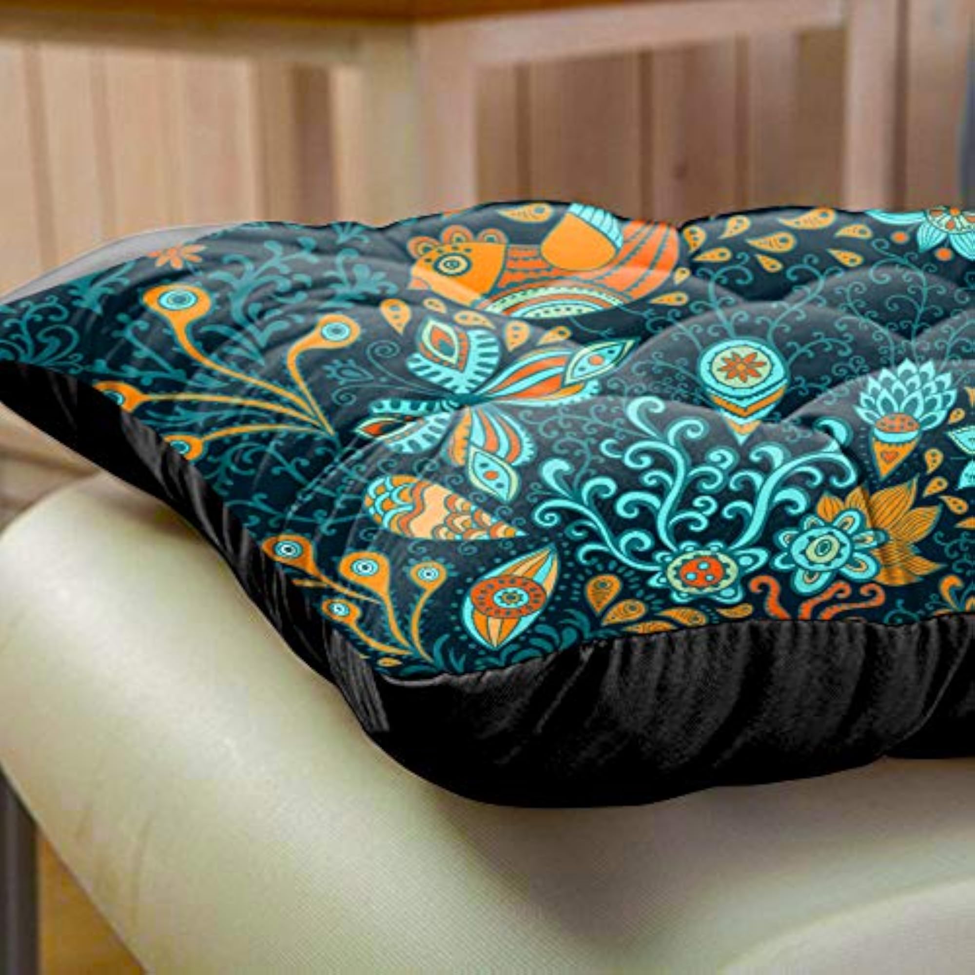 Flower Printed Square Chair Pads with Ties, Large Size