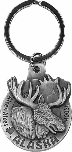 Welcome to the Islands Alaska Pewter Key Chain Moose Icon