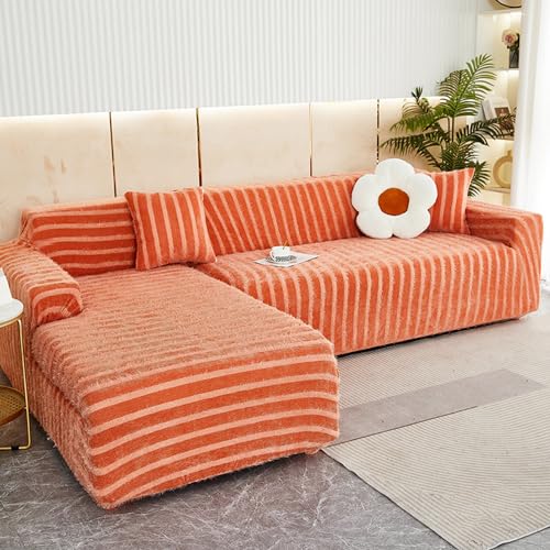 Housse canape d'angle orange en chenille 2 places 140-180cm - 4