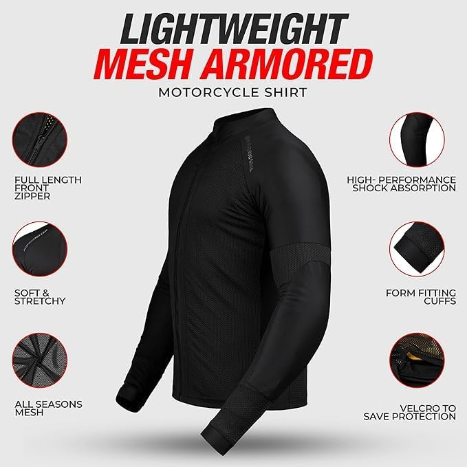 J.A.G. Motorcycle Mesh Shirt for Men with CE Certified Protective Padded Armors | All Season Motorcycle Riding Shirt - Image 3