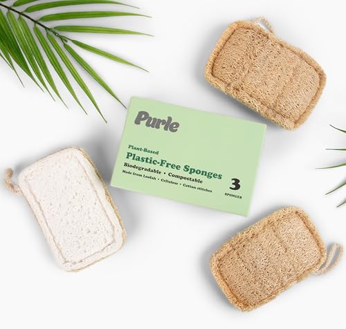Purle Natural Kitchen Sponges, Eco-Friendly, Compostable Dish Sponges, Loofah &