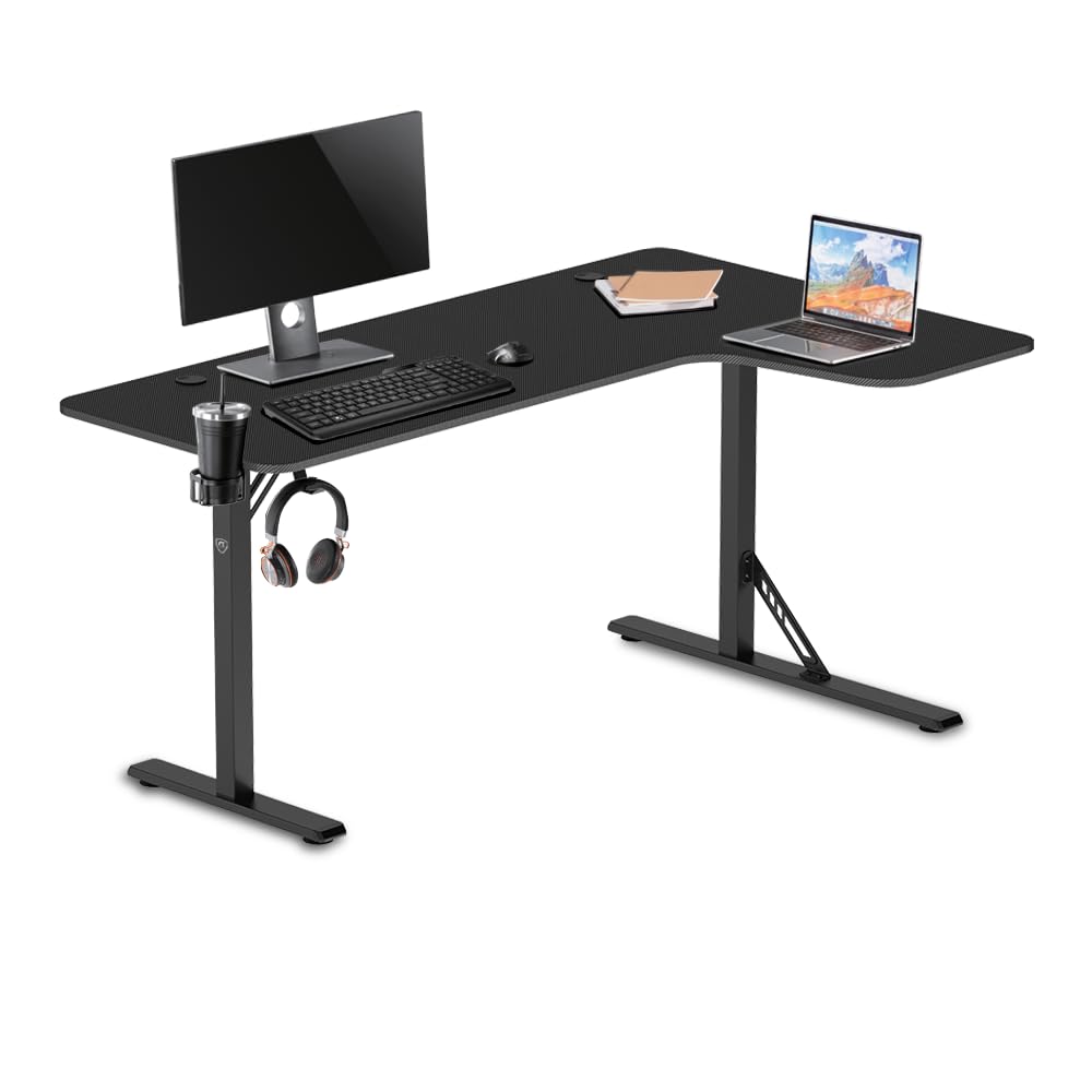 REKT R-Desk 160 L (Droite) Bureau Gamer d'angle L160 x P60-100 x H75 cm - Supporte jusqu'à 120 Kg - Porte Gobelet - Repose Casque - Bureau Gaming d'angle en L PC Console Table