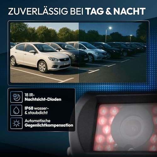 VSG24 Rückfahrkamera 7' Camper-Set inkl. Kamera, Monitor, Kabel - Wasserdicht Nachtsicht 12V-24V...