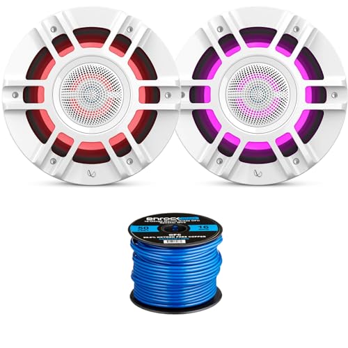 2X 8 500 Watts Peak Power 3-Way Premium Marine RGB LED Speaker, 50 Feet 16 Gauge Speaker Wire