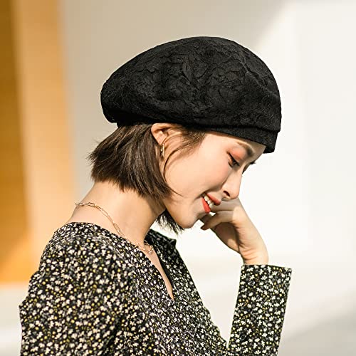 Women’s Chic Lace Beret French Dress Beret Vintage Summer Fascinator Hats For Ladys (Black) #TOP1