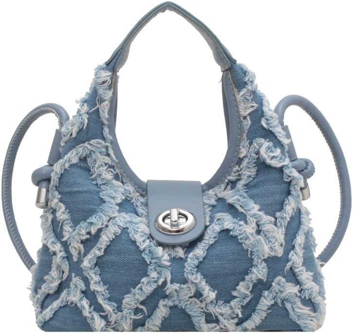 ZOSIVEB Bolsas de barril de cuero vegano suave para mujer, bolso grande de mezclilla con flecos y asa superior, bolsa de trabajo, bolso de hombro