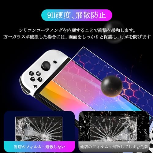 対応 Nintendo Switch 有機ELモデル OLED ガラスフイルム ブルーライトカット 【2枚セット-国産AGC旭硝子 - 高 品質 】 対応 Nintendo Switch OLED フイルム 液晶 保護フィルム 強化ガラス シール さらさら ケース 【硬度9H 耐衝撃 飛散防止 超薄 厚さ0.26mm 気泡ゼロ 高感度 撥油性 指紋防止 ラウンドエッジ加工 】