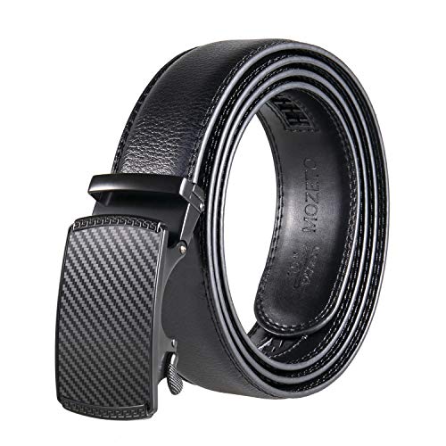 Preisvergleich Produktbild MOZETO Herren Gürtel Ratsche Automatik Gürtel, 35mm Breite Ledergürtel für Männer, Geschenkbox Verpackung,#004 Schwarz,Länge 125cm Geeignet für 36-43 taille