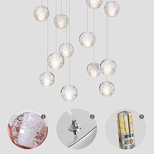 Miniatura 7 de NERDOH Candelabros de escalera 14 bolas de cristal luces múltiples modernas creativas para sala de estar lámpara colgante de burbujas de cristal