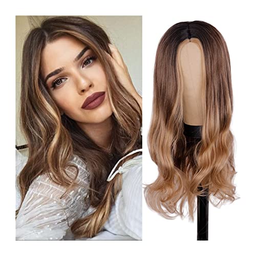 Perruque naturelle longue ondulée 71cm ombre marron blond