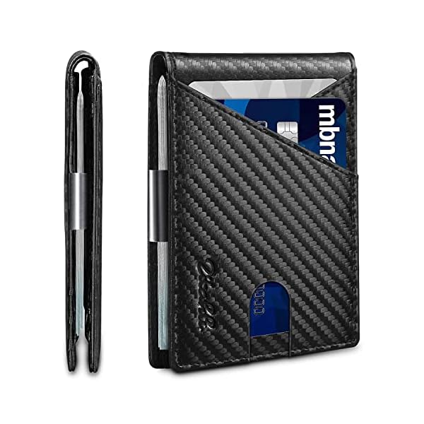 Zitahli Slim RFID Wallets for Men, Money Clip Bifold Leather Wallet Minimalist Mens Wallet with ID Window and 12 Card Slots Gift Box