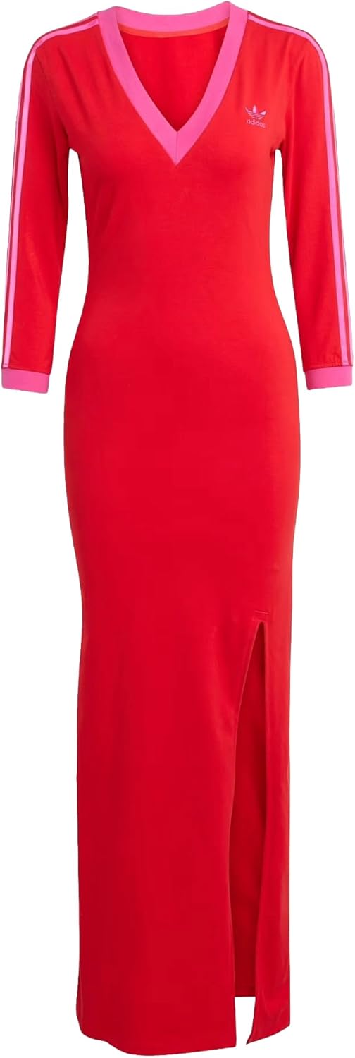 adidas Originals Women's Adicolor Classics 3-Stripes Maxi Dress, Better Scarlet/Semi Lucid Fuchsia, Small