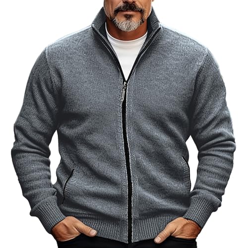 Pull tricoté à col roulé homme chaud avec col montant et poches