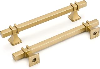 homdiy 5Pack Brushed Brass Cabinet Pulls Modern Gold Cabinet Handles 5 Inch Hole Centers Gold Drawer Pulls Solid Cabinet Hardware Cabinet Kitchen Handles