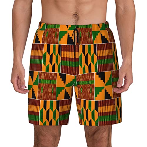 African Print Men's Swim Shorts Beach Trunks with Compression Lined and Pockets