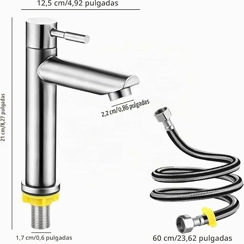 Miniatura 2 de Jiavlyx Grifo Lavabo Agua Fría Individual, Grifo Monomando De Acero Inoxidable, Con 60cm Tubo De Entrada, Grifo Lavabo Monomando,Para Tocadores Y Lavabos