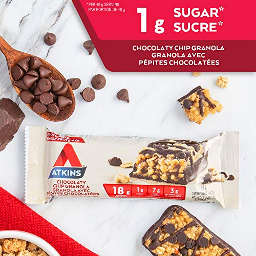 Atkins Protein Bars - Chocolaty Chip Granola, Low Sugar, Keto Friendly, High Protein, High Fibre, 1g Sugar, 3g Carbs, 5ct - Image 3