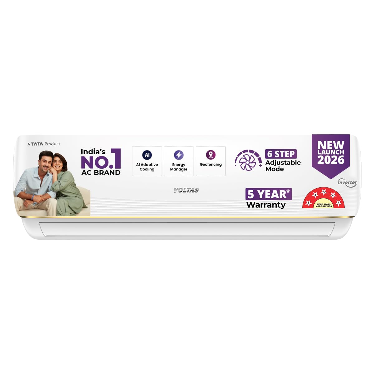 Voltas 1 ton 5 Star, New star rated, Inverter Split AC (Copper, Convertible 6-in-1 cooling modes, Ai Enabled, 4-way Swing, Sleep Mode, Auto Clean (125INV VERTIS AI ZEST GOLD, White)-image-30