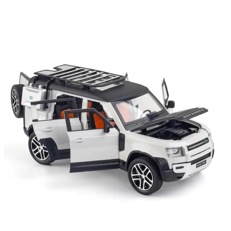 Image of 1:24 Land Rover Defender Alloy Diecast Model Car, Pull Back Vehicle with Openable Doors, Sound & Light Effects, Toy for Kids, for Car Enthusiasts and Collectors. (White)