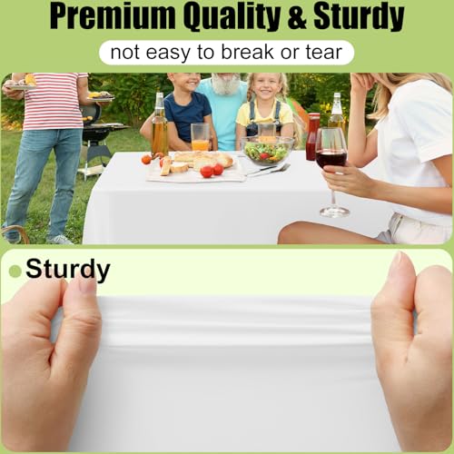 Smiry Disposable Table Cloth - 6 Pack, 54 x 108 Inch Waterproof Rectangle Tablecloths for Parties, Decorative Plastic Table Cover, Leakproof & Sturdy, White - Image 3