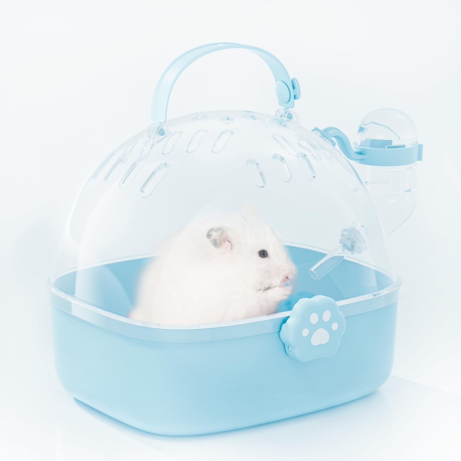 THE WHITE SHOP Small Animal Carrier Cage with Water Bottle, Portable Hamster Travel Carrier Carry Case 7.24" L*6.69 W *6.42" H for Small Pets, Gerbils, Mice, Dwarf Hamster(BLUE)