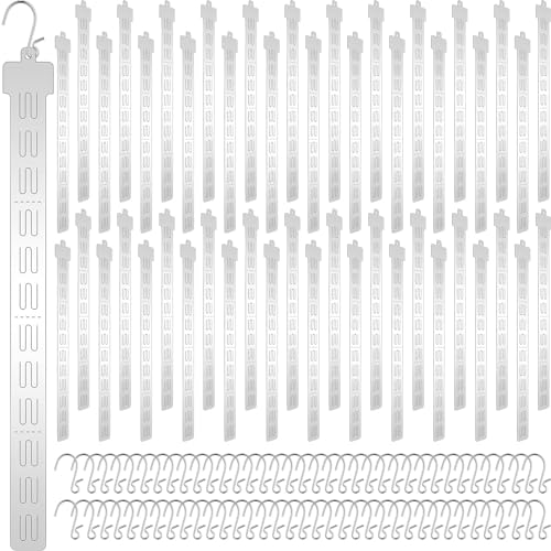 Tigeen 100 Pcs 12 Station Hanging Merchandise Strips with S Hooks 21.3 Inch Plastic Display Strips with Removable Header Merchandise Display for Retail Store