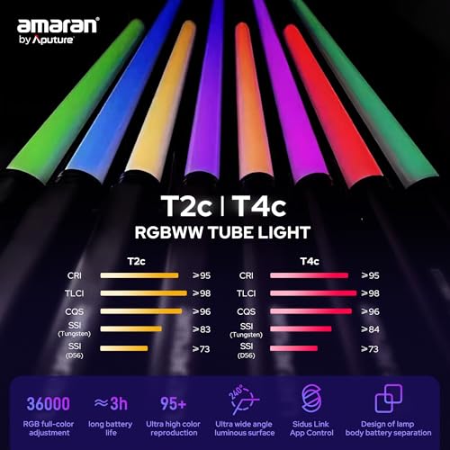Aputure Amaran T2C RGBWW LED Tube Light 2500K to 7500K,Support APP and DMX Control (T2C 20W 23.6inch/60CM)