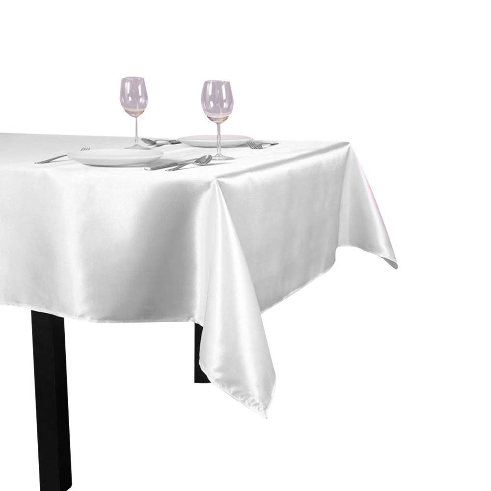 TINWARM 250 * 350CM (98.4in x 137.8in) Rettangolare Tovaglia in Raso per la Decorazione di Matrimonio/Compleanno/Battesimo del Bambino/Eventi - Bianco
