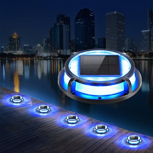 Image of LUTEC 4 Pack Solar Deck Lights Driveway Dock 12 LEDs Light Solar Powered Outdoor Waterproof Road Markers for Step Sidewalk Stair Garden Ground Pathway Yard (Blue)