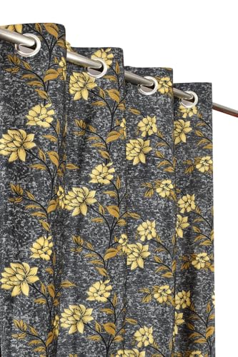 Image of Heavy Polyester Floral Printed Window Light Filtering Curtains for Living Room Bedroom Hall Room, 6 feet Window, Grey, Set of 2