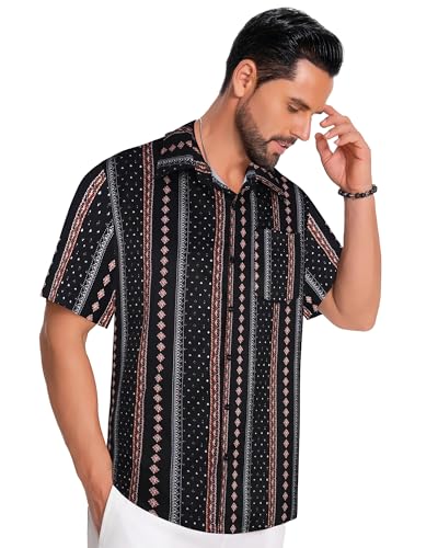 Image of Men Hawaiian Shirt Short Sleeve Summer Beach Button Down Shirts with Pocket