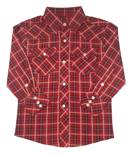 Image of Gioberti Boys Casual Western Plaid Long Sleeve Pearl Snaps Shirt