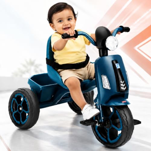 Image of Amazon Brand - Jam & Honey Vespa Basic Kids Tricycle | Scooter Style Trike with Safety Belt & Storage Basket | Sturdy Wheels & Metal Frame | Ride-On for Boys & Girls Age 2+ Years