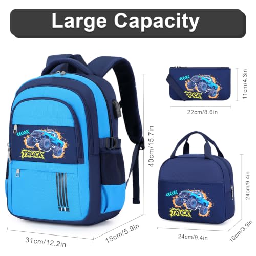 Image of ACESAK Boys Backpack - 3PCS Cool Luminous Backpack for Boys School Backpacks for Kids Kindergarten Elementary Preschool Middle School Bags with Lunch Box Pencil Case Set (Off-road Vehicle)