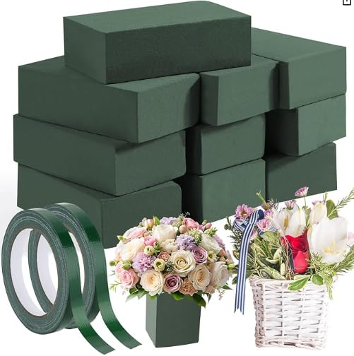 Tsudoku 10 Pcs Floral Foam, Green Sponge Block with 2 Green Tape
