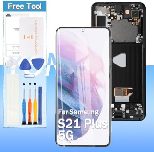 Screen Replacement for Samsung Galaxy S21 Plus 5G SM-G996B SM-G996U SM-G996W SM-G996N SM-G9960 6.7" OLED LCD Display Touch Digitizer Assembly with Tools(Black with Frame)