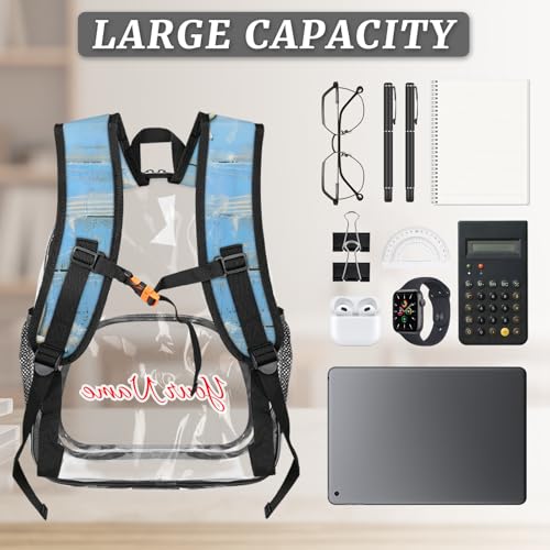 Personalized Small Clear Backpack Stadium Approved Heavy Duty PVC Plastic Custom Transparent Backpacks See Through Bag with Name, Ocean Beach Theme3