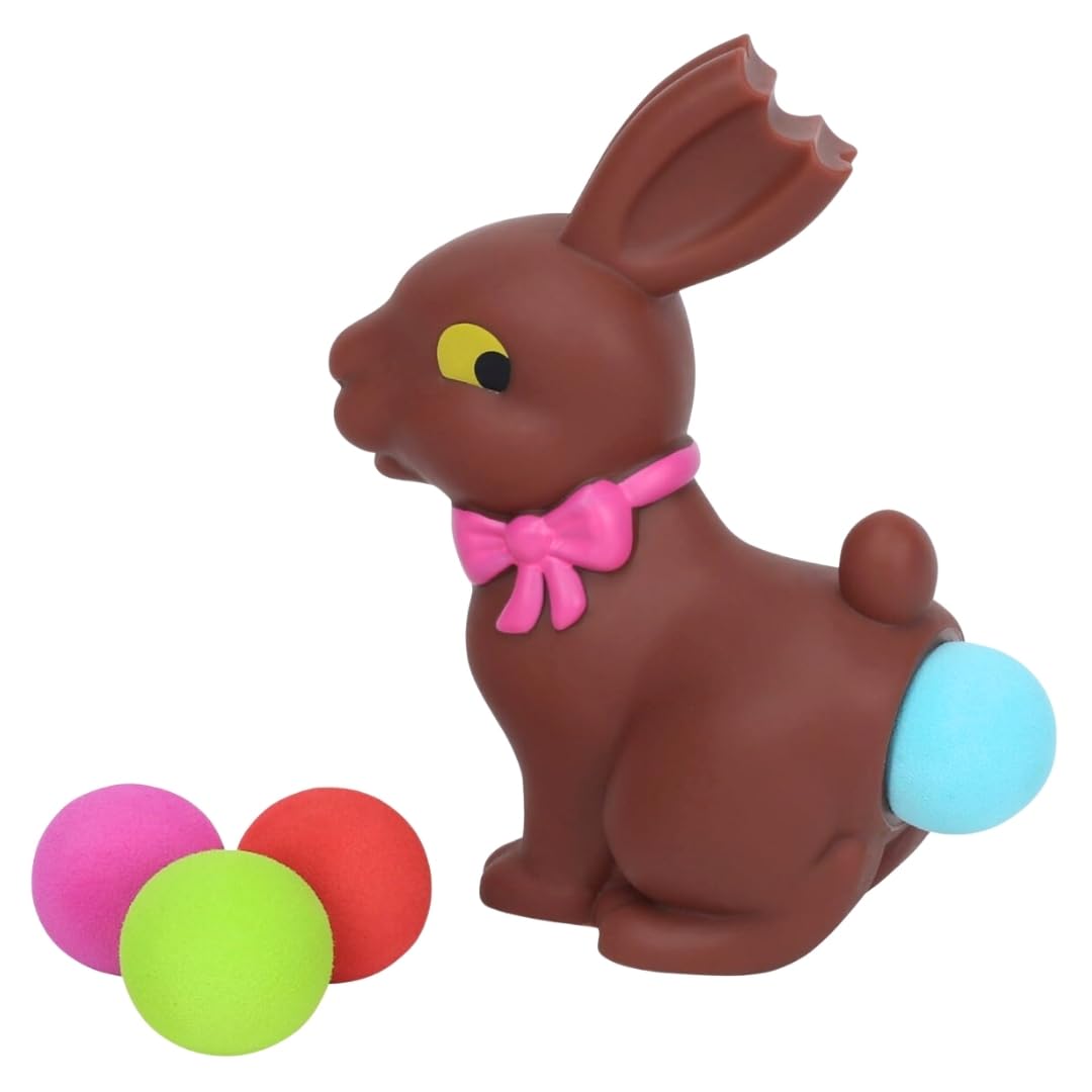 Zing Popper Toy - Launches Foam Balls Up to 20 Feet - Fun Indoor and Outdoor Game for Kids - Includes 4 Foam Balls (Chocolate Bunny)