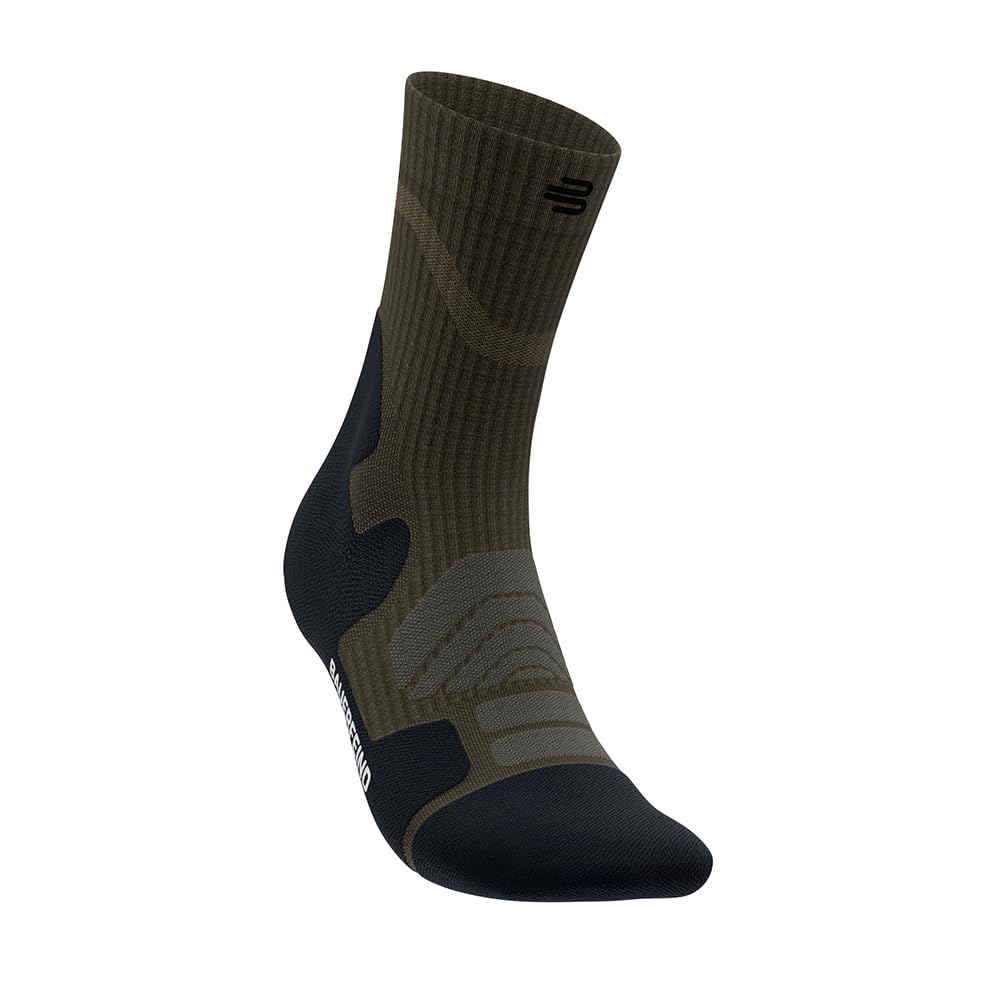 Bauerfeind Calzini da trekking Outdoor Performance Mid Cut Socks, per attività all'aria aperta, come trekking, hiking, 1 paio di calzini sportivi in lana (merino), verde muschio, 42-45