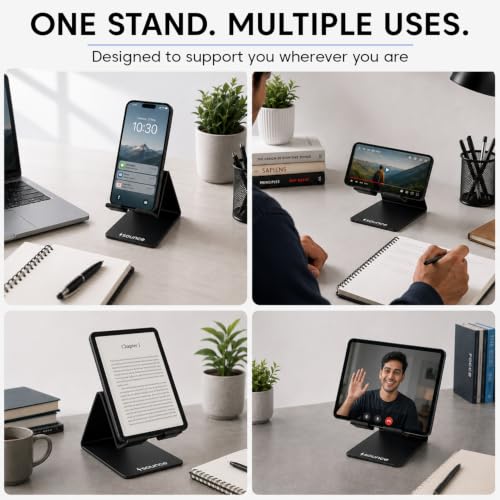 Image of Sounce Universal Mobile Holder Stand | Metal Body, Anti-Skid Design | Stand for Smartphones, Tablets, iPad, Kindle | Lightweight, Rust-Proof, Scratch-Resistant | Black
